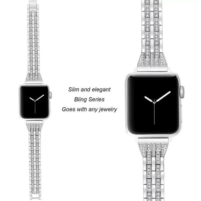For Apple Watch Series 8 41mm 7 41mm Series 6 5 4 SE SE(2022) 40mm Series 3 2 1 38mm Smart Watch Metal Strap Rhinestone Decor Replacement Wristband For Apple Watch Series 8 41mm 7 41mm Series 6 5 4 SE SE(2022) 40mm Series 3 2 1 38mm Smart Watch Metal Strap Rhinestone Decor Replacement Wristband